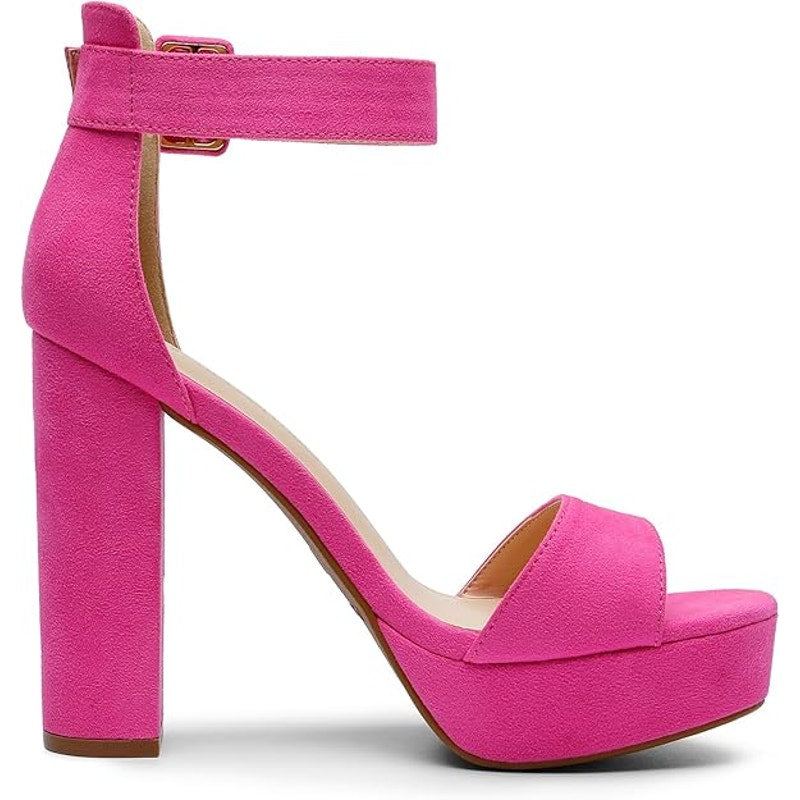 Dream Pairs Womens 8 Pink Faux Suede Open Toe 5" Heel Platform Ankle Strap Shoes