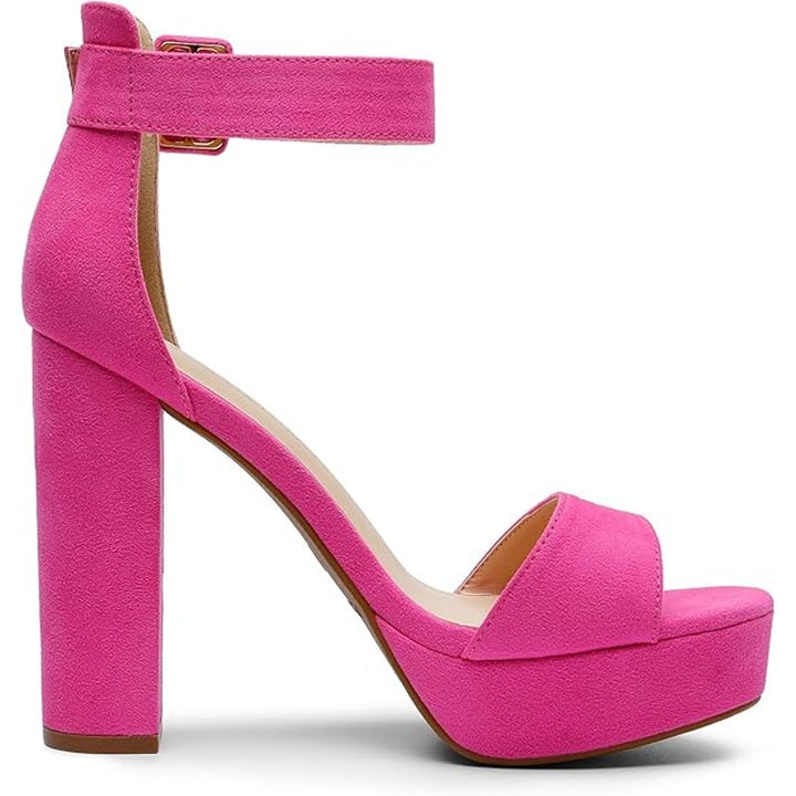 Dream Pairs Womens 8 Pink Faux Suede Open Toe 5" Heel Platform Ankle Strap Shoes