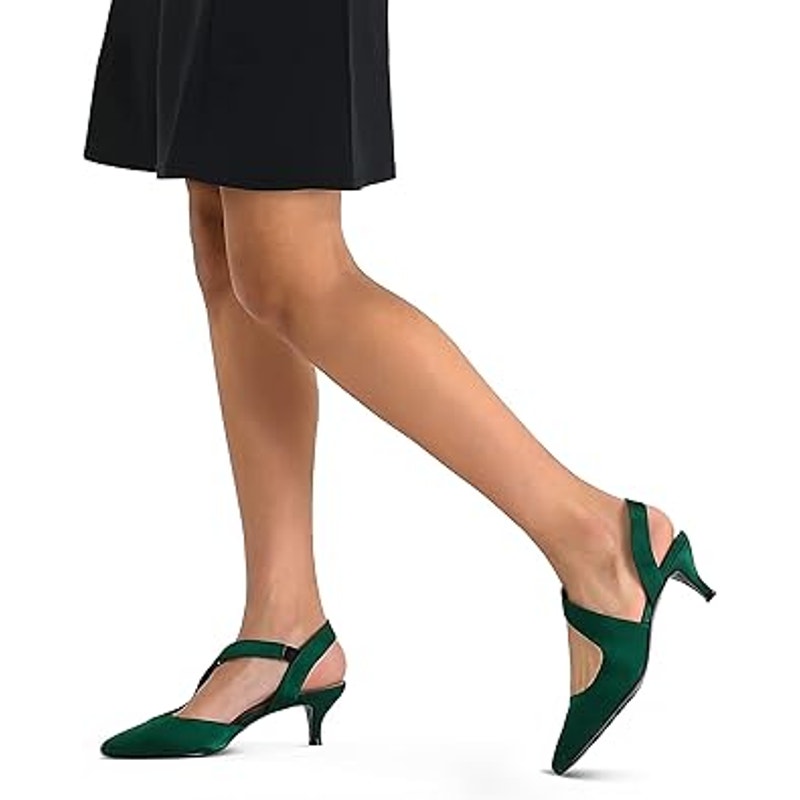 New Mysoft Womens Size 7.5W Wide Green Satin 2" Heel Closed Toe Slingback Shoes
