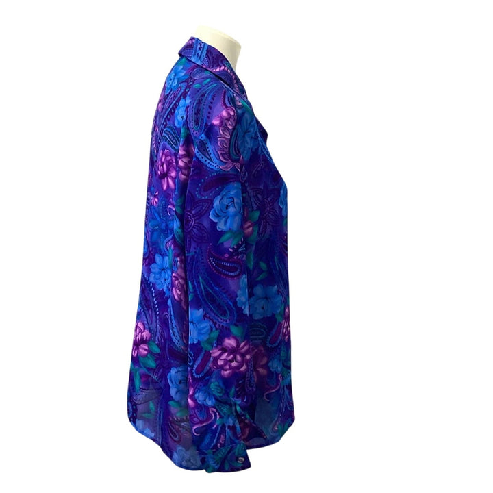 Bon Worth Petite Large Long Sleeve Floral Paisley Polyester Button Up Blouse Top