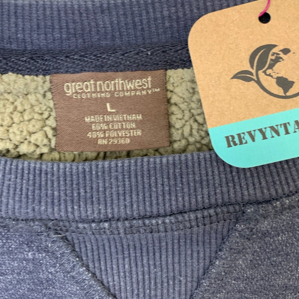 Upcycled Hand Printed Womens Large Save The Earth World Long Sleeve Sweatshirt