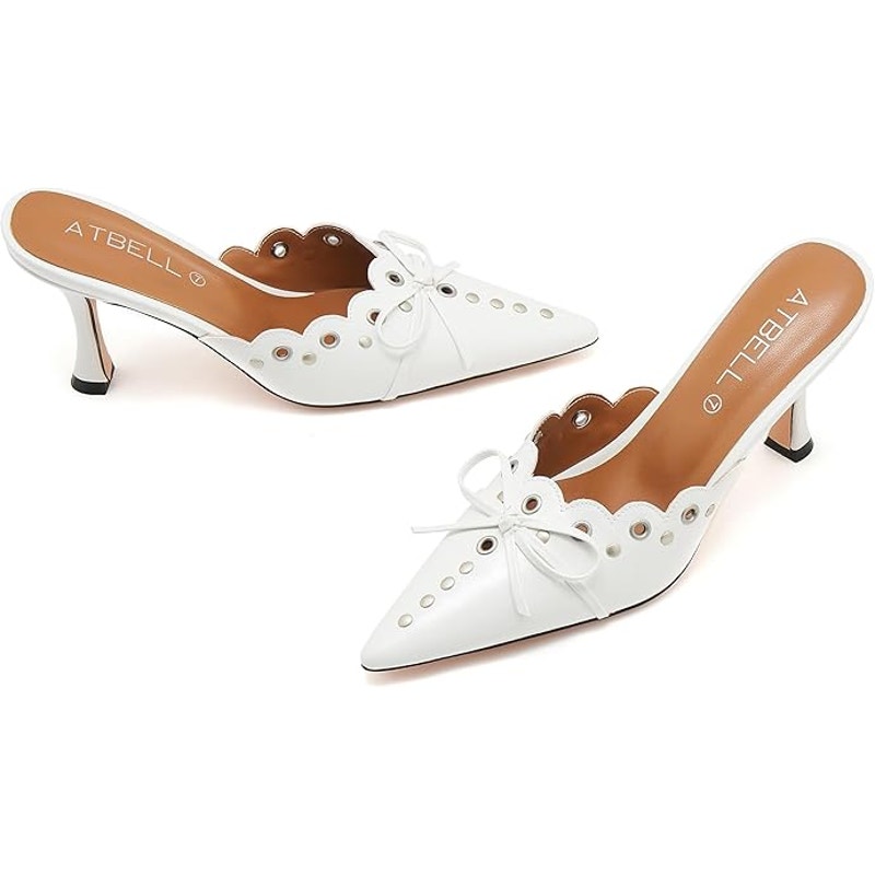 New Atbell Womens Size 10.5 White 3.5" Stiletto Heel Mule Pointed Toe Shoes