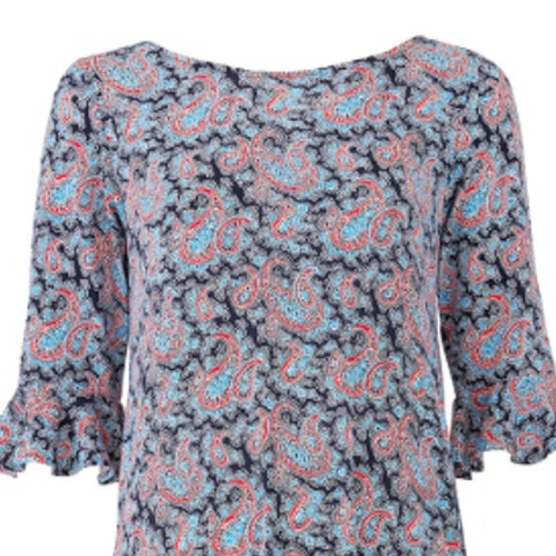 Leota Blake Flounce Womens XL Blue Paisley 3/4 Sleeve Crew Neck Maternity Dress