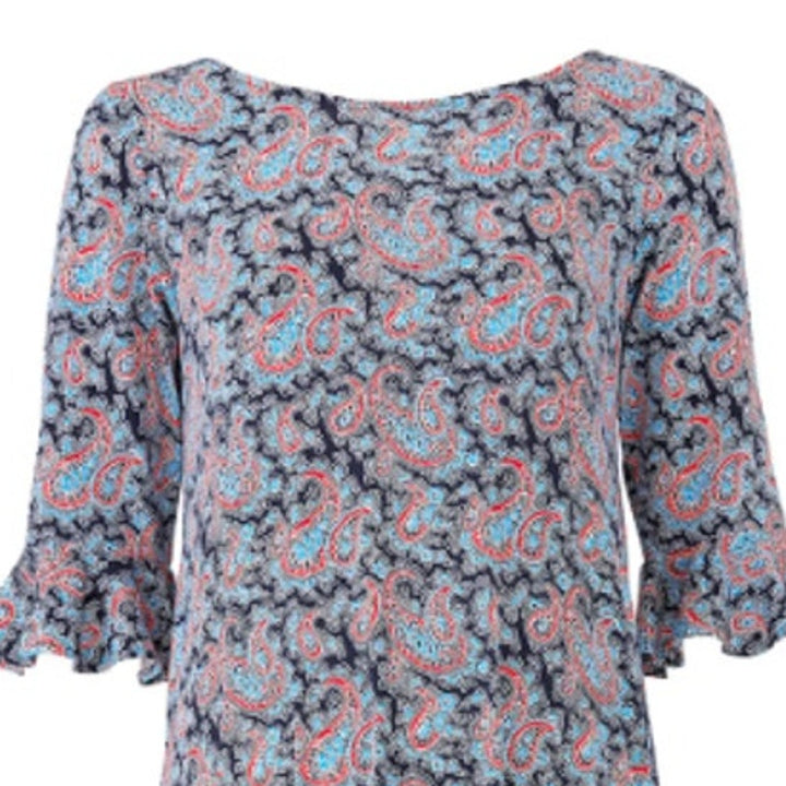 Leota Blake Flounce Womens XL Blue Paisley 3/4 Sleeve Crew Neck Maternity Dress