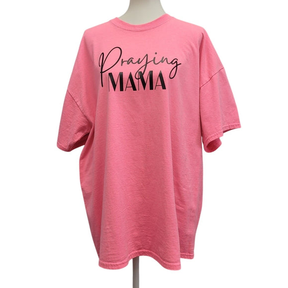 Hand Printed Upcycled Womens 2XL Praying Mama Short Sleeve Crew Neck Tee Shirt