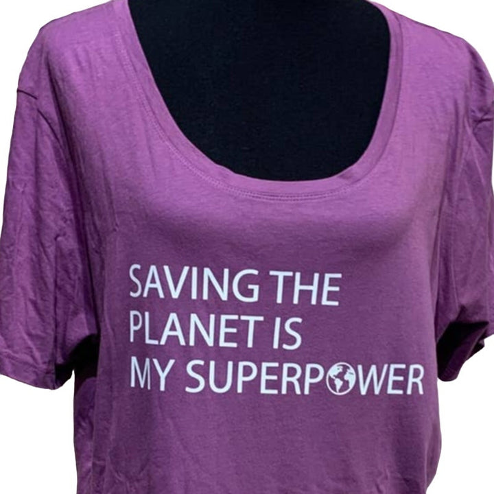 Hand Printed Upcycled Womens XXL Saving the Planet is My Superpower Tee Shirt