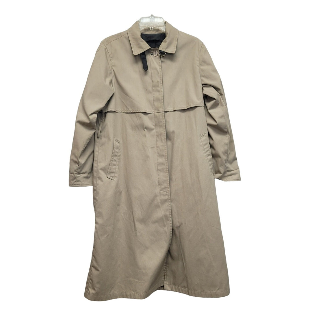 London Fog Womens 10 Petite PolyCotton Button Up Long Trench Coat w Pockets