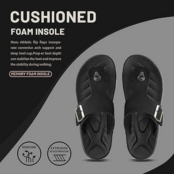 Subbxre Mens 12 Black Thong Adjustable Buckle Open Toe Flip Flop Sandal Shoes
