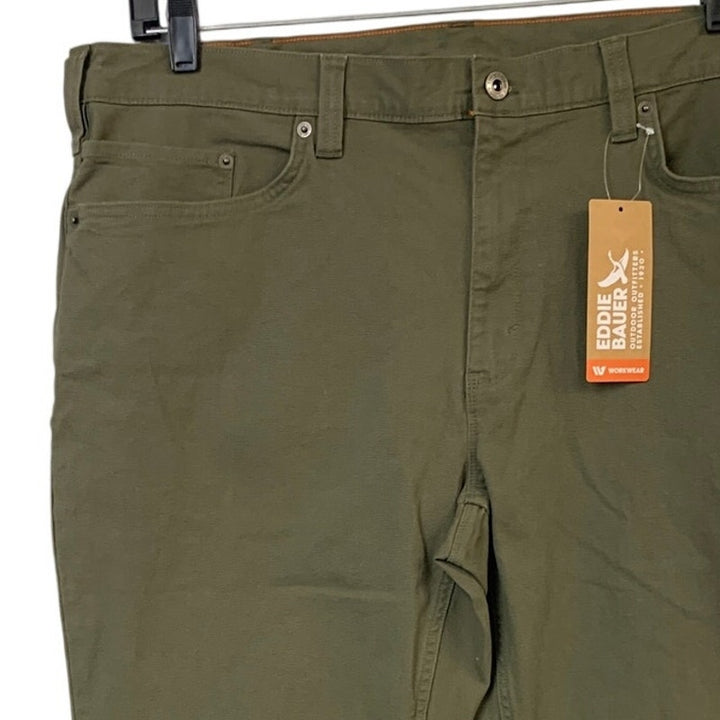 New Eddie Bauer Mens 40/36 Olive Green Classic Fit Stretch Cotton Mountain Jeans