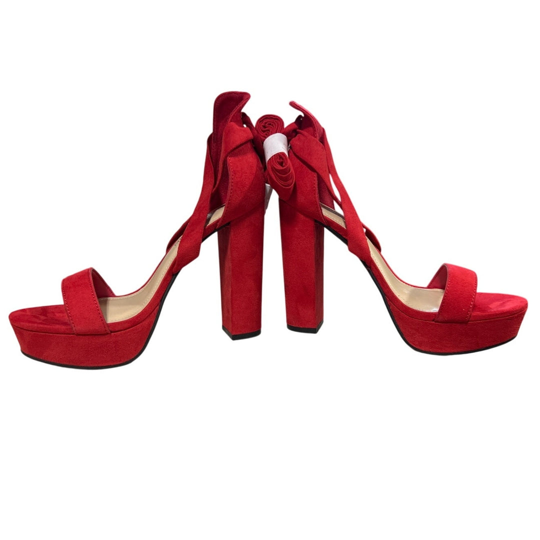 Dream Pairs Womens 8 Red Faux Suede 5" Platform Heel Open Toe Ankle Wrap Shoes