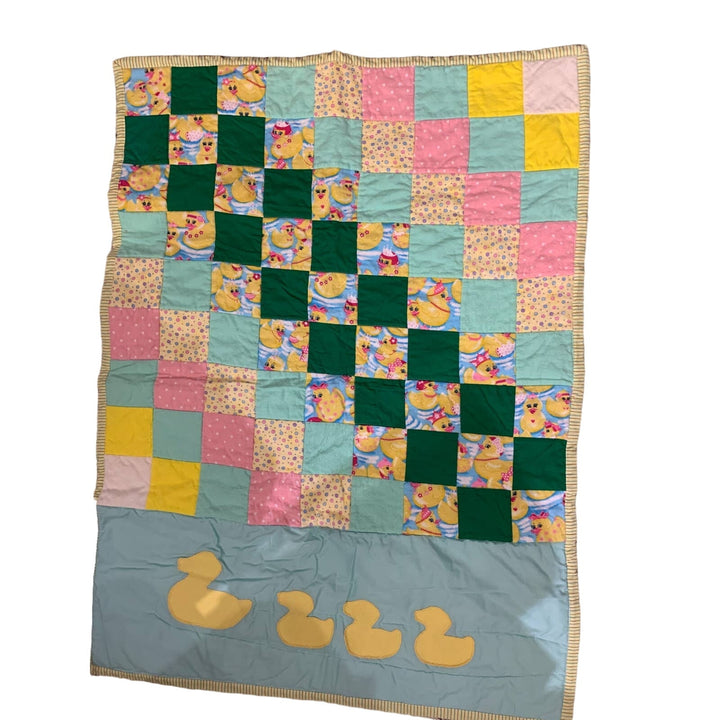 Handmade Mommy &amp; Baby Duck Pastel Soft Square Pattern Blanket Cuddle Quilt