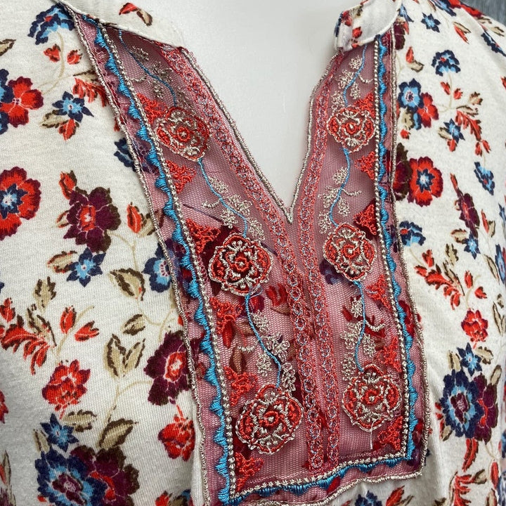 Absolutely Famous Womens Medium Long Sleeve Floral Lace Boho Long Sleeve Top