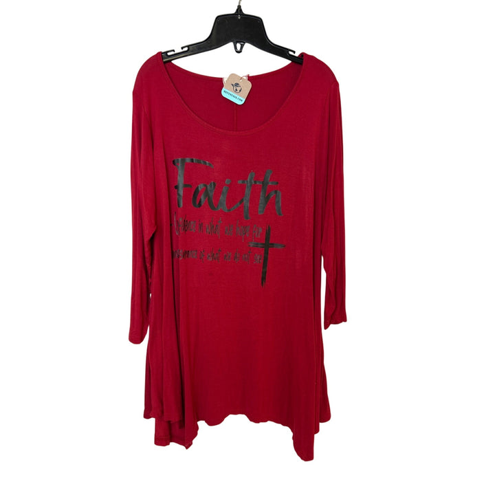 Upcycled Hand Printed Womens 3X Faith Jesus Cross Long Sleeve Tee Shirt