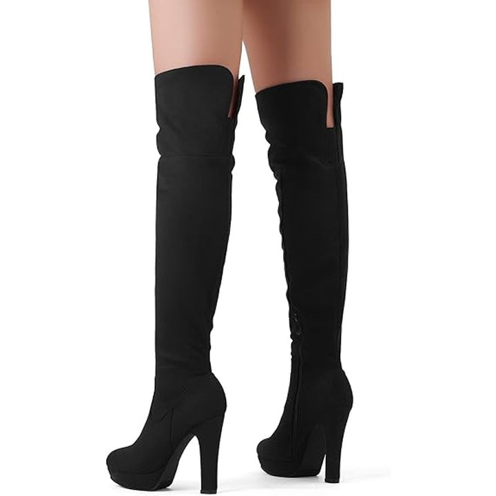New Dream Pairs Women Size 7 Black Faux Suede 5" Heel Thigh High Over Knee Boots