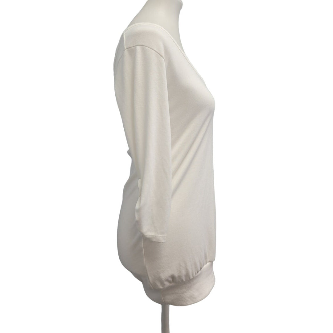 Passion Womens Small White Viscose Spandex Long Sleeve Lace Up V Neck Top
