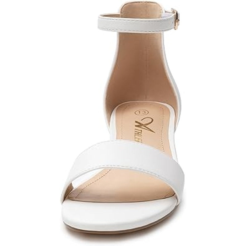 Athlefit Big Girls Size 4 White Open Toe Ankle Strap Low Heel Sandal Shoes