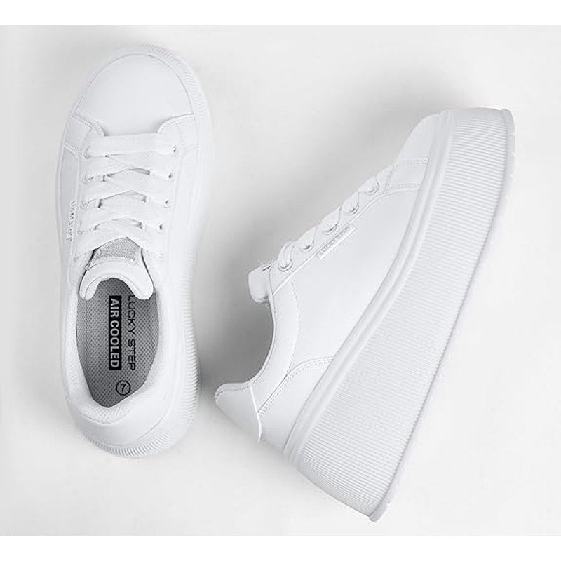 Lucky Step Womens 8 White Classic Wedge Canvas Platform Fashion Sneakers