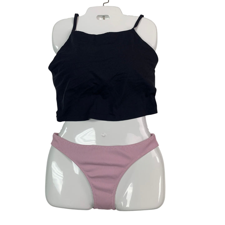 New Aerie Womens Small 2PC Strappy Bikini Top Textured Bottoms Swim Suit
