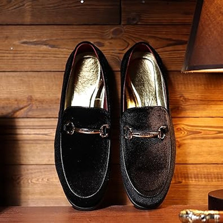 Cosidram Mens Size 7 Black Velvet Classic Slip On Dress Loafers Wedding Shoes