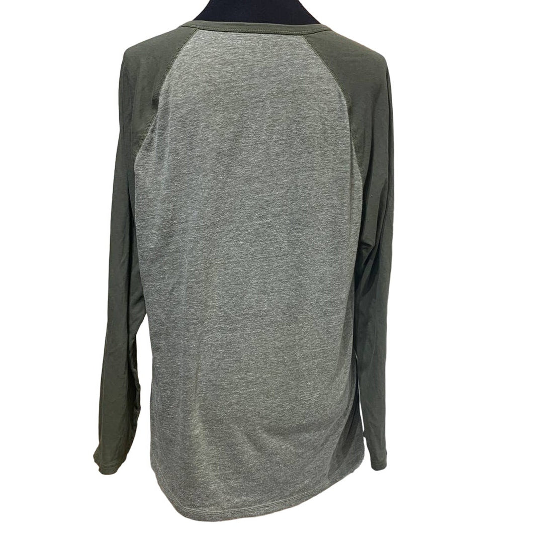 Express Mens Large 1/4 Button Long Sleeve Cotton Blend Baseball Raglan Tee Shirt