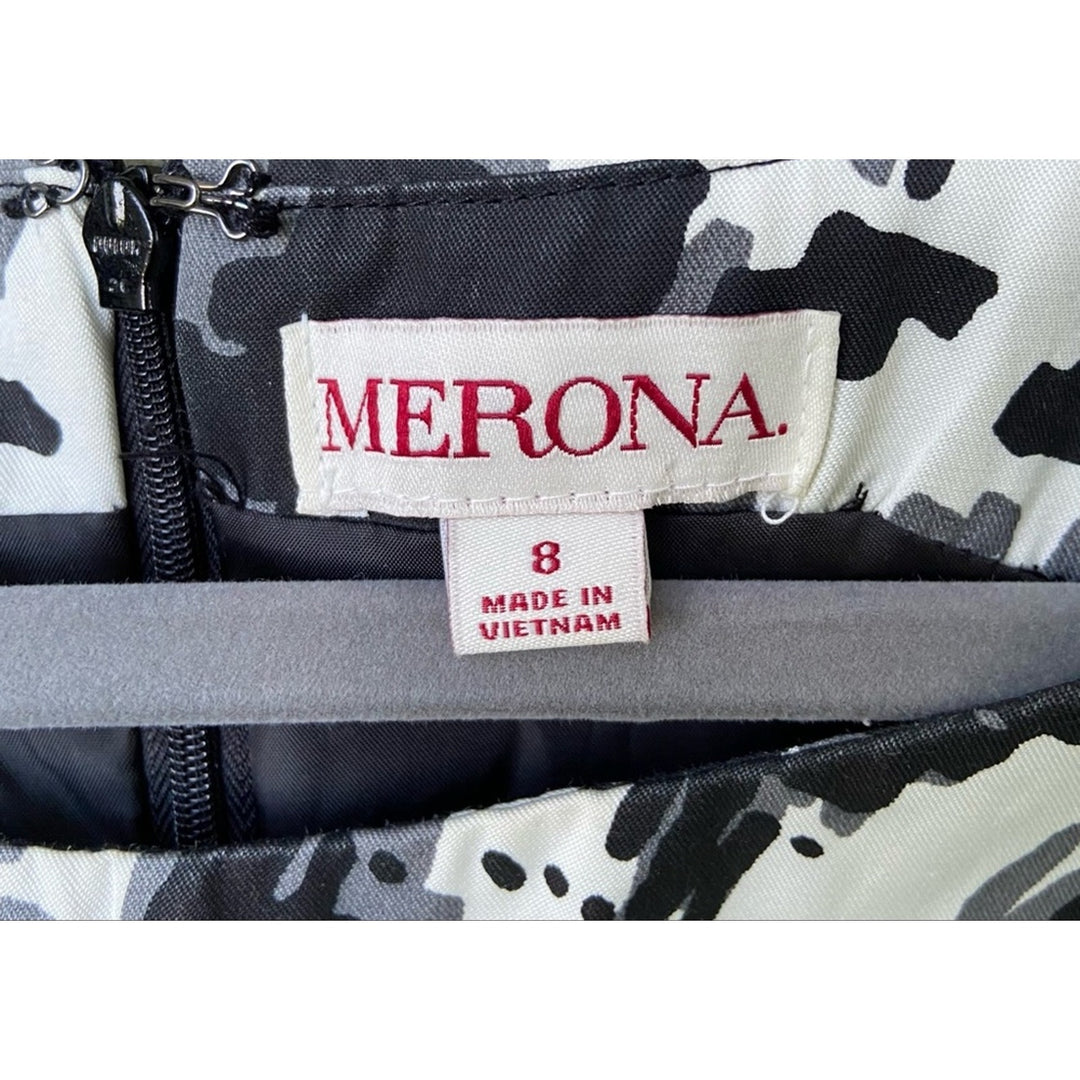 Merona Womens Size 8 Black White Gray Bow Accent Sleeveless Sheath Dress