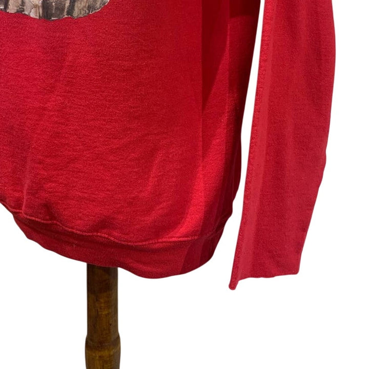 Upcycled Hand Printed Womens Large Christmas Tree Cupcake Cocoa Sweatshirt