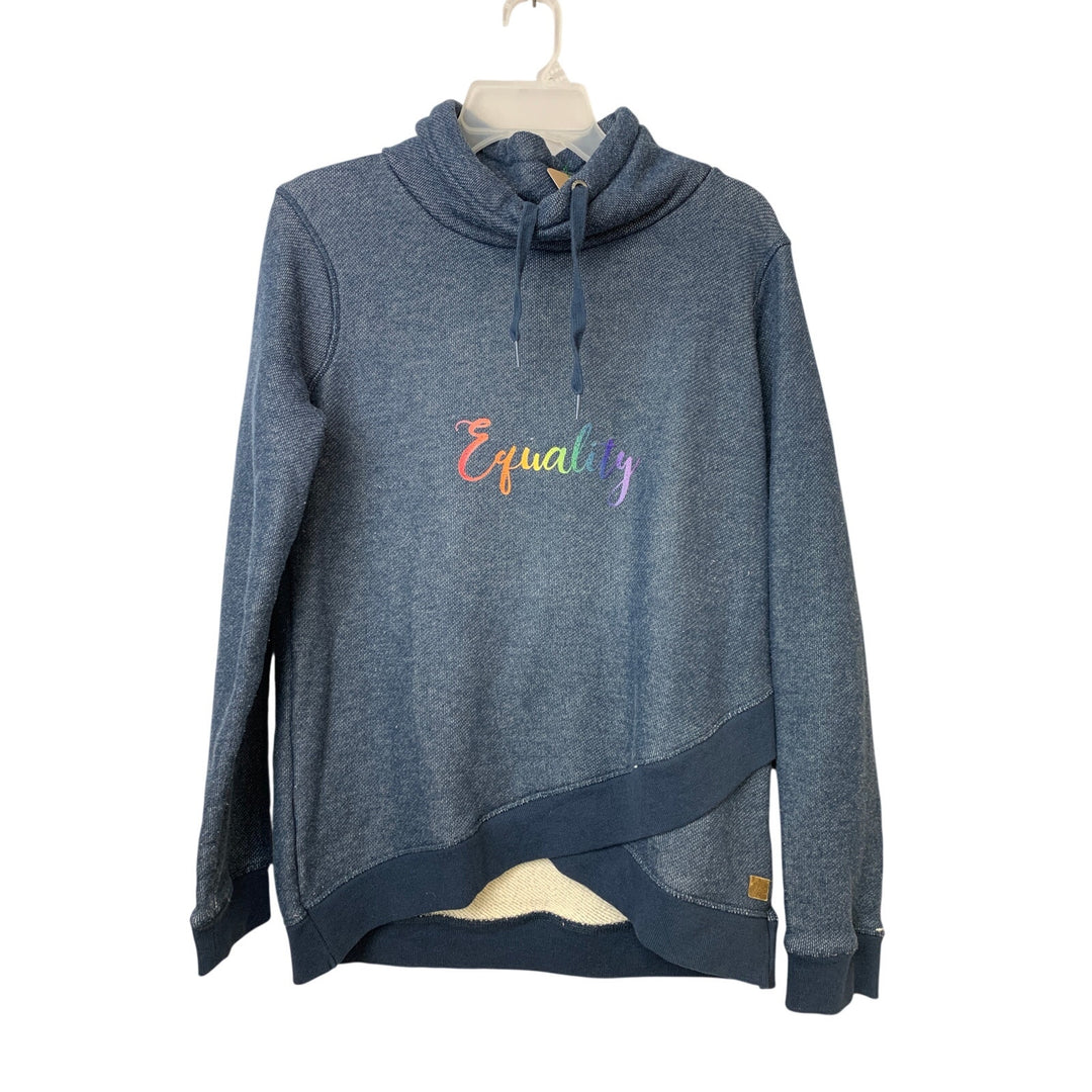 Upcycled Hand Printed Womens Large Equality Rainbow Pride Cross Front Sweatshirt