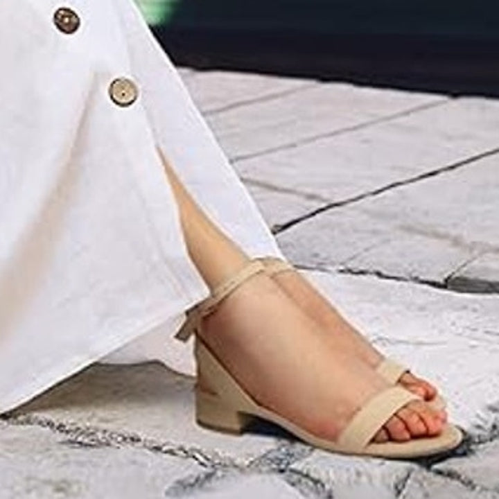 Ankis Womens Size 8 Nude Tan Low 1" Heel Ankle Strap Open Toe Sandals Shoes
