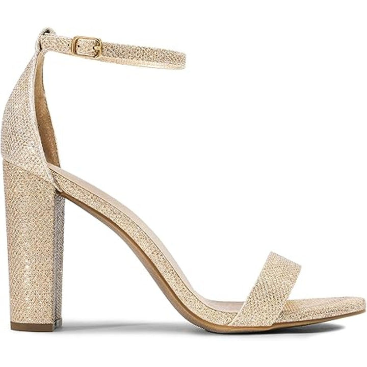 Dream Pairs Womens Size 8 Gold Glitter Open Toe 4" Block Heel Ankle Strap Shoes