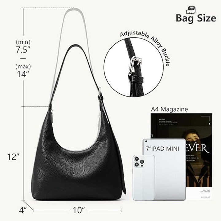 Kalidi Womens Black Faux Leather Adjustable Strap Zipper Close Crescent Tote Bag