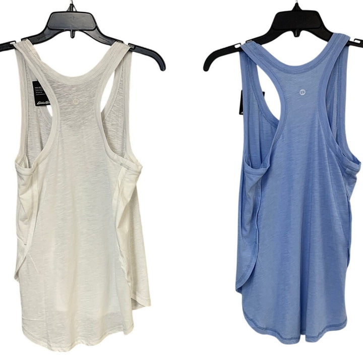 2 New Eddie Bauer Womens XS Peak Blue White Tryout Racerback FastDry Tank Tops