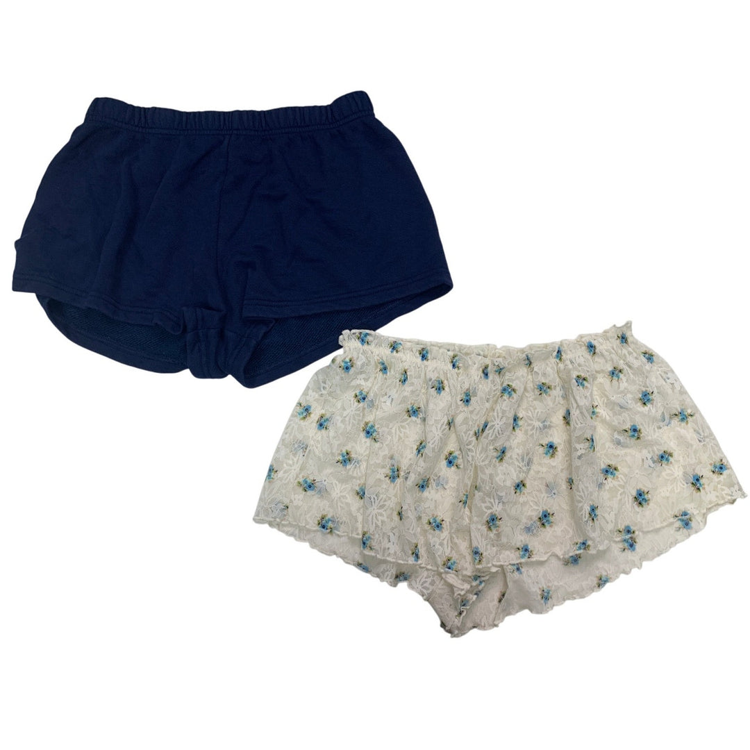 2 New Aerie Womens Small Sheer Floral Lace Navy Stretch Waist Lounge Shorts