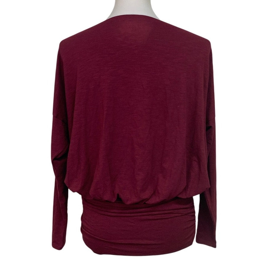New Aerie Womens Small Long Sleeve Boat Neck Ruched Heathered Berry Top