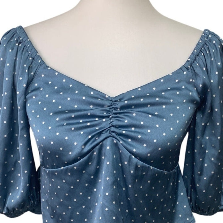 New American Eagle Womens Medium Polka Dot Puff Sleeve Sweetheart Back Zip Top