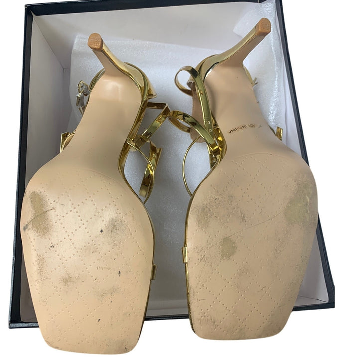 Comjuy Womens Size 7 Shiny Gold Strappy 3.5" High Heels Open Toe Wedding Shoes