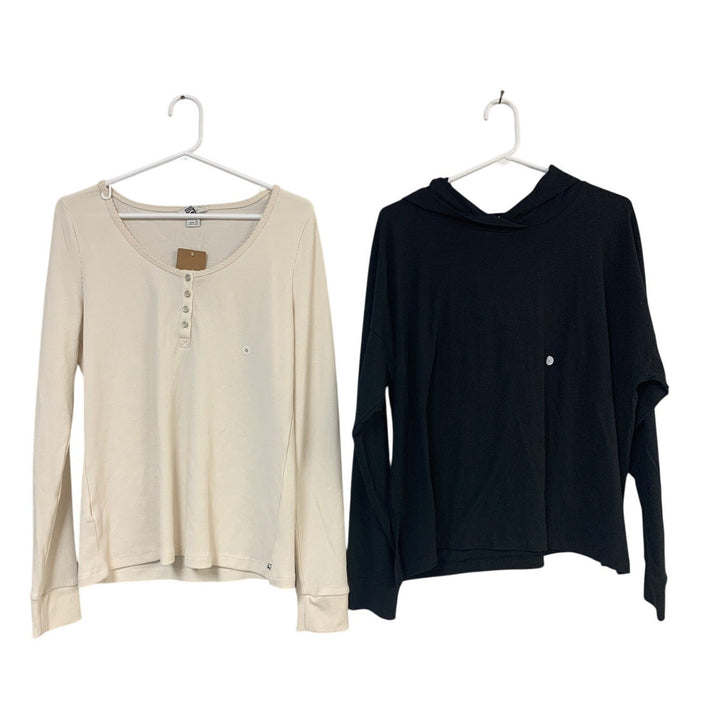 2 New Eddie Bauer Womens Large Tall Tempo Hoodie Thermal Henley Tops