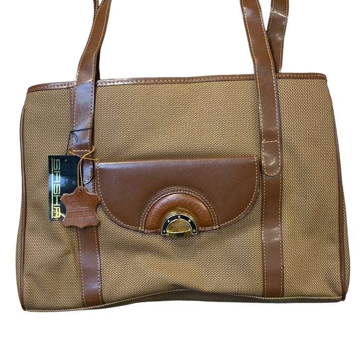 New Sasha Handbags New York Brown Genuine Leather Trim Handbag Shoulder Purse