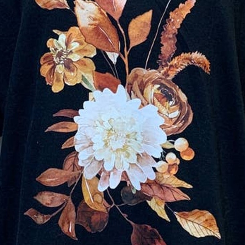Hand Printed Upcycled XL Fall Leaves Floral Harvest Bouquet 100% Cotton Tee