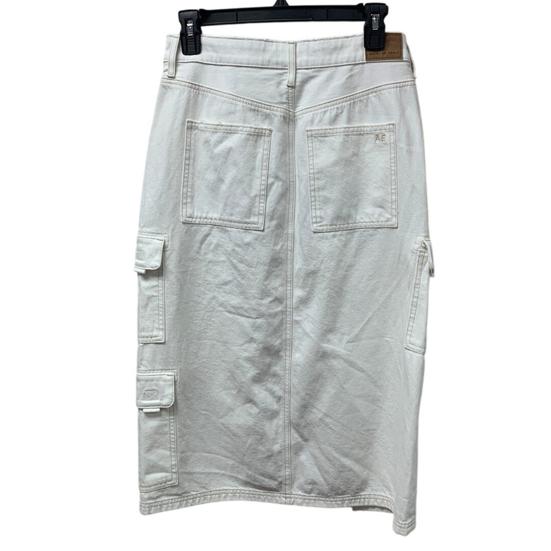 New American Eagle Womens Medium White Denim Cotton Long Maxi Cargo Skirt