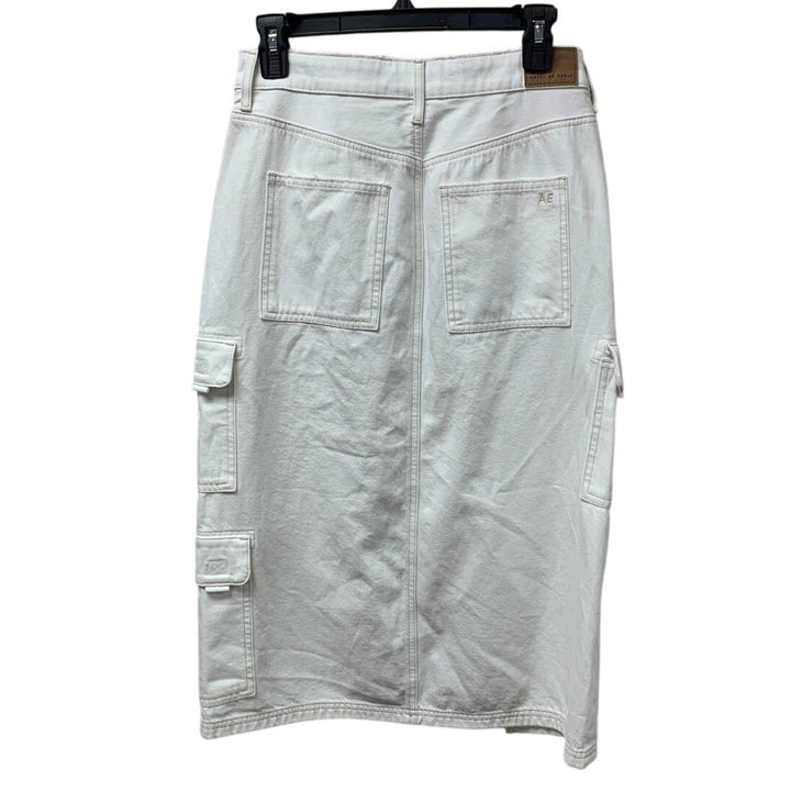 New American Eagle Womens Medium White Denim Cotton Long Maxi Cargo Skirt