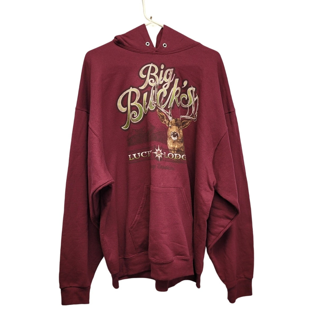 Jerzees Mens 2XL Deer Big Bucks Lucky Lodge PolyCotton Long Sleeve Hoodie