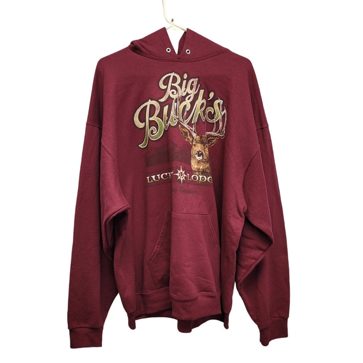 Jerzees Mens 2XL Deer Big Bucks Lucky Lodge PolyCotton Long Sleeve Hoodie
