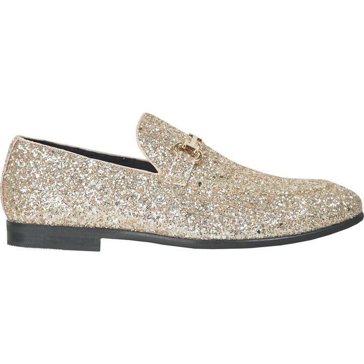 Bravo Mens Size 12 Gold Glitter Slip On Low Heel Formal Prom Loafer Shoes