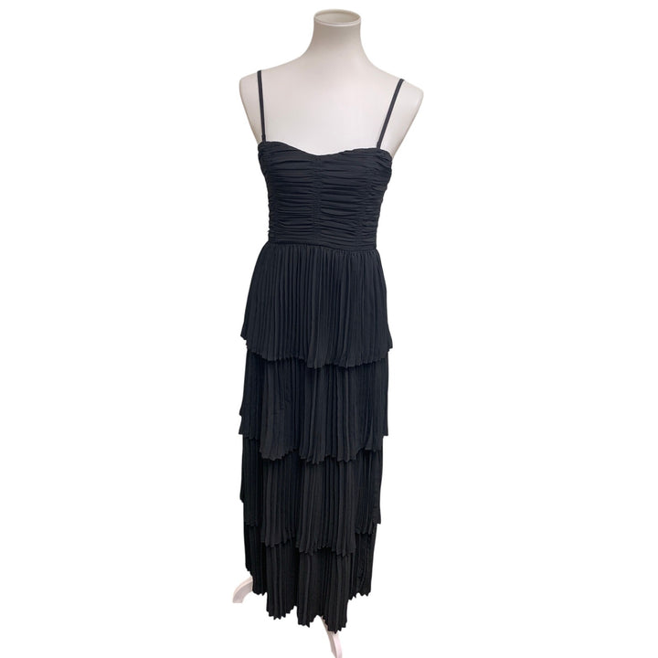 New American Eagle Womens Size Medium Black Strappy Tiered Pleated Maxi Dress