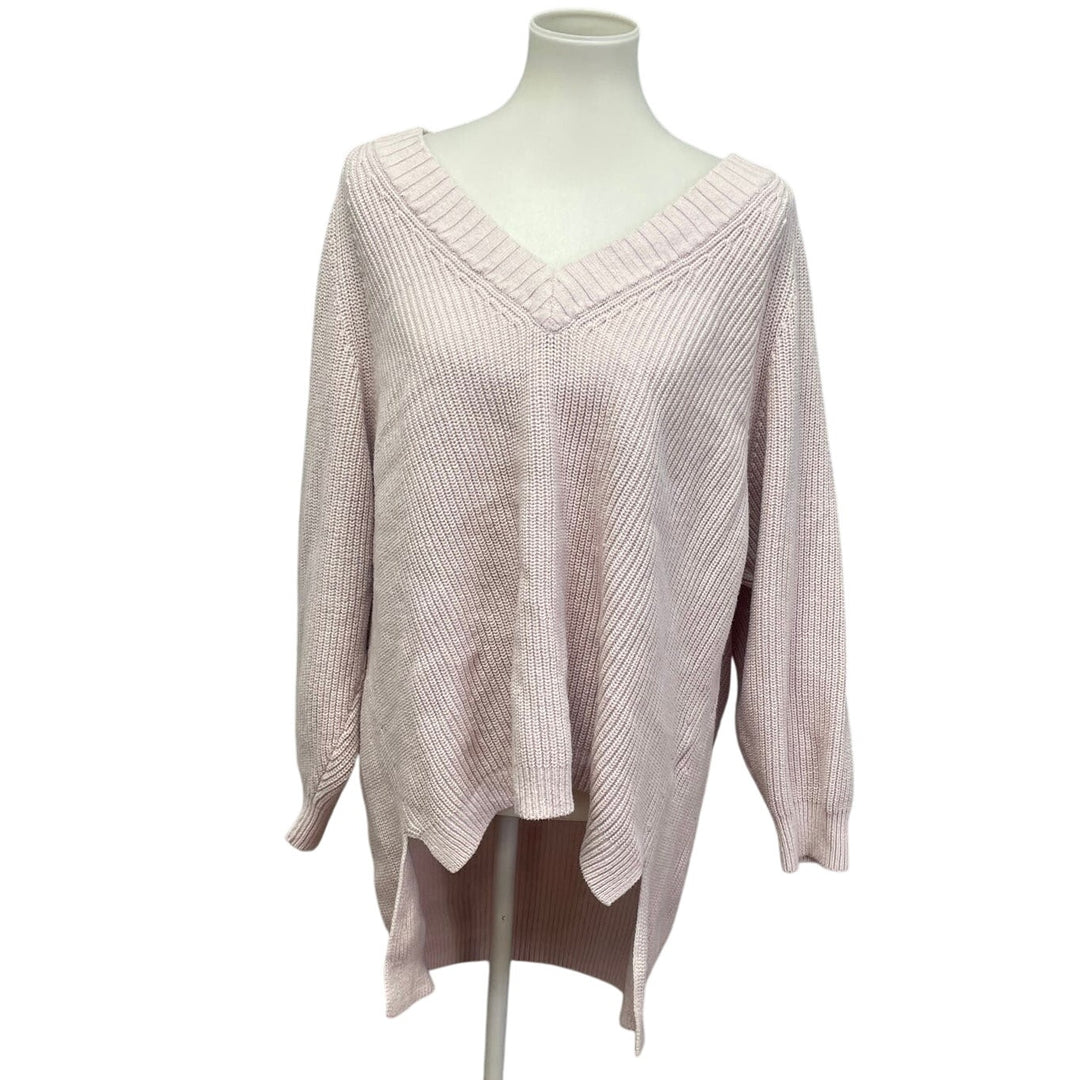 Express Women Large Deep V-Neck Long Sleeve Cotton Acrylic Knit Pullover Sweater