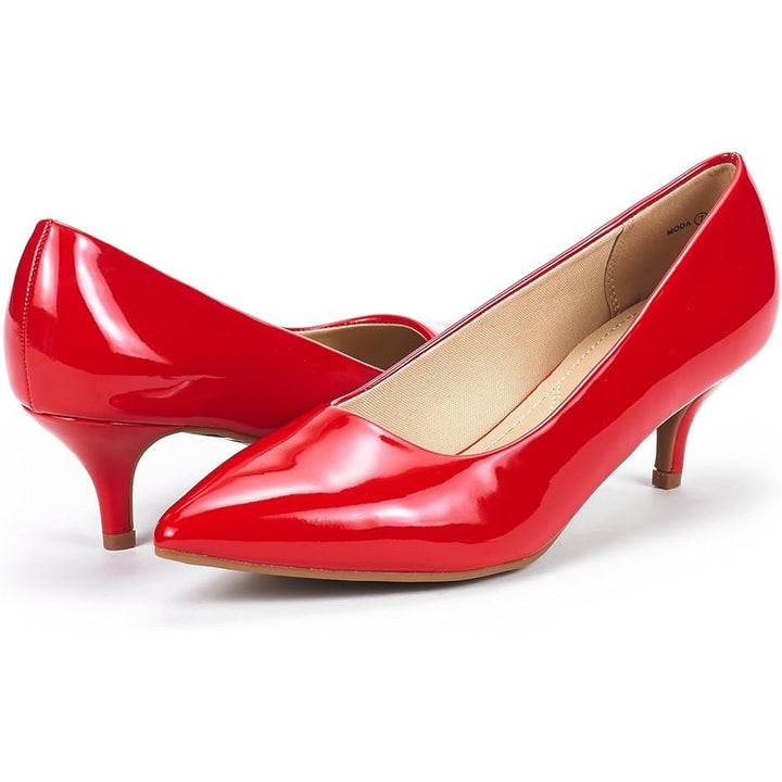 Dream Pairs Womens 8.5 Red Faux Leather 2.5" Heel Pointy Toe Slide On Pump Shoes
