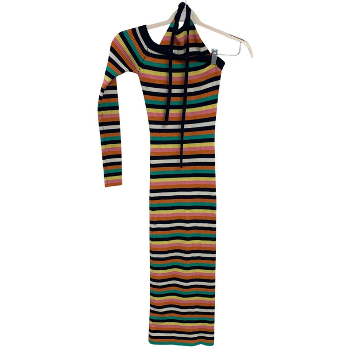 Monse Women XS Multicolor Striped One Shoulder Sweater Knit BodyCon Halter Dress