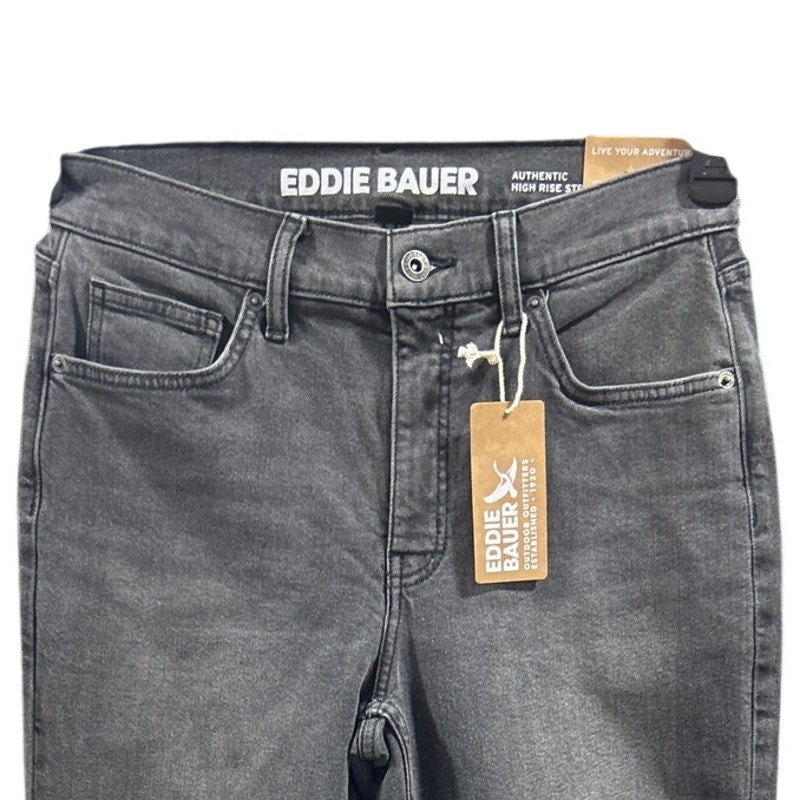 New Eddie Bauer Womens Washed Black Authentic High Rise Perfect Straight Jeans