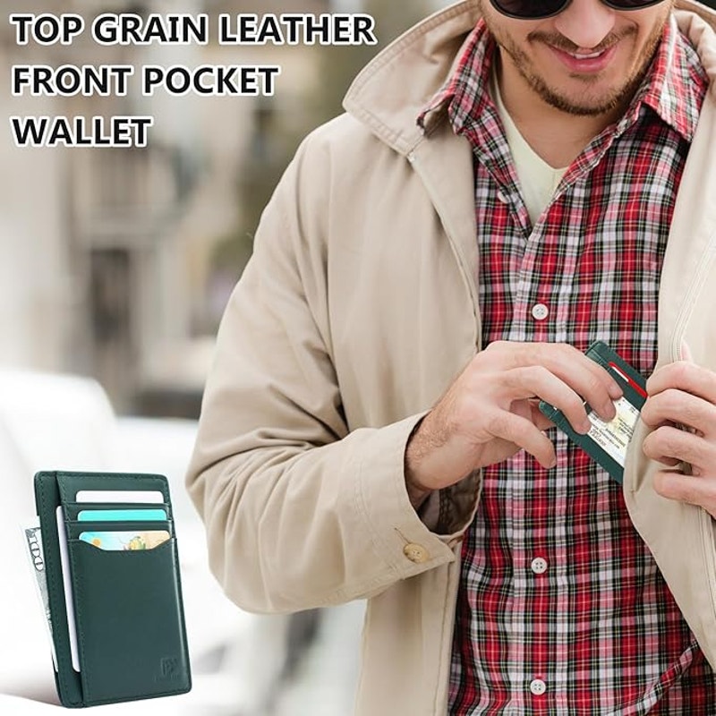 New Pomelo Best Hunter Green Genuine Leather Wallet RFID Blocking Card Holder