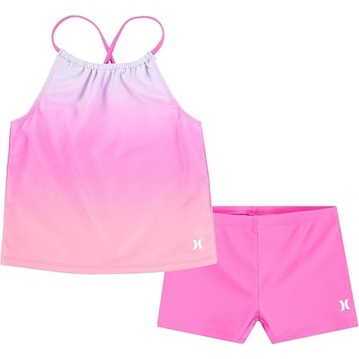 New Hurley Girls Size 3T Pink Purple Boyshort Tankini 2-Piece Swimsuit Swim Suit